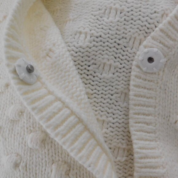 Land's End Womens Cardigan Sweater Ivory 3/4 Sleeve Textured Size Medium - Picture 3 of 7